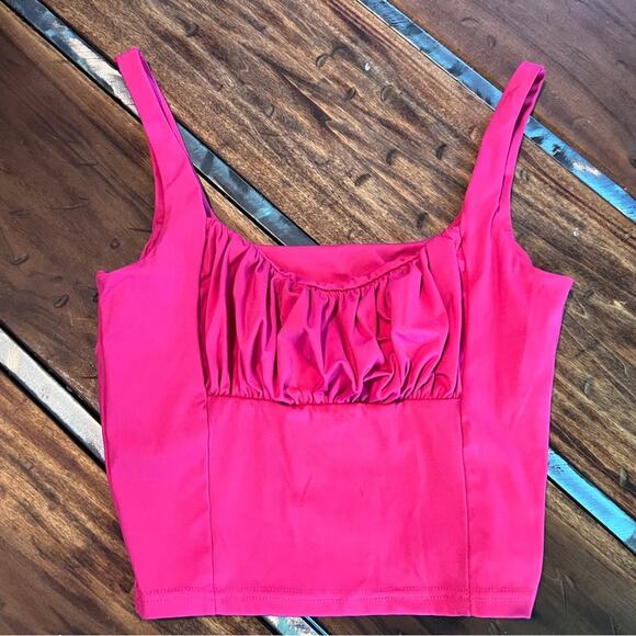 Pink Ruched Crop Tank Top | Size Small - Picture 1 of 4